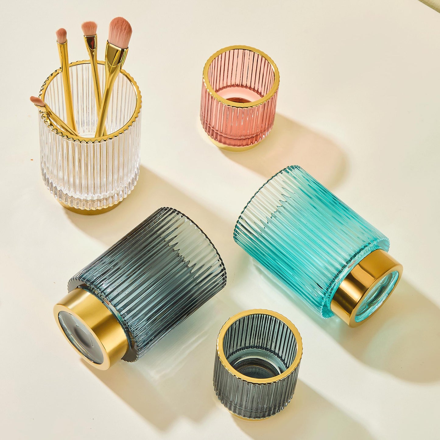 LEICURACE Makeup Brush Holder Organizer,Toothbrush Holders,Desk Pen Pencil Holder,Multifunctional Vintage Glass Brush Cup（L/White/A3-9-US）