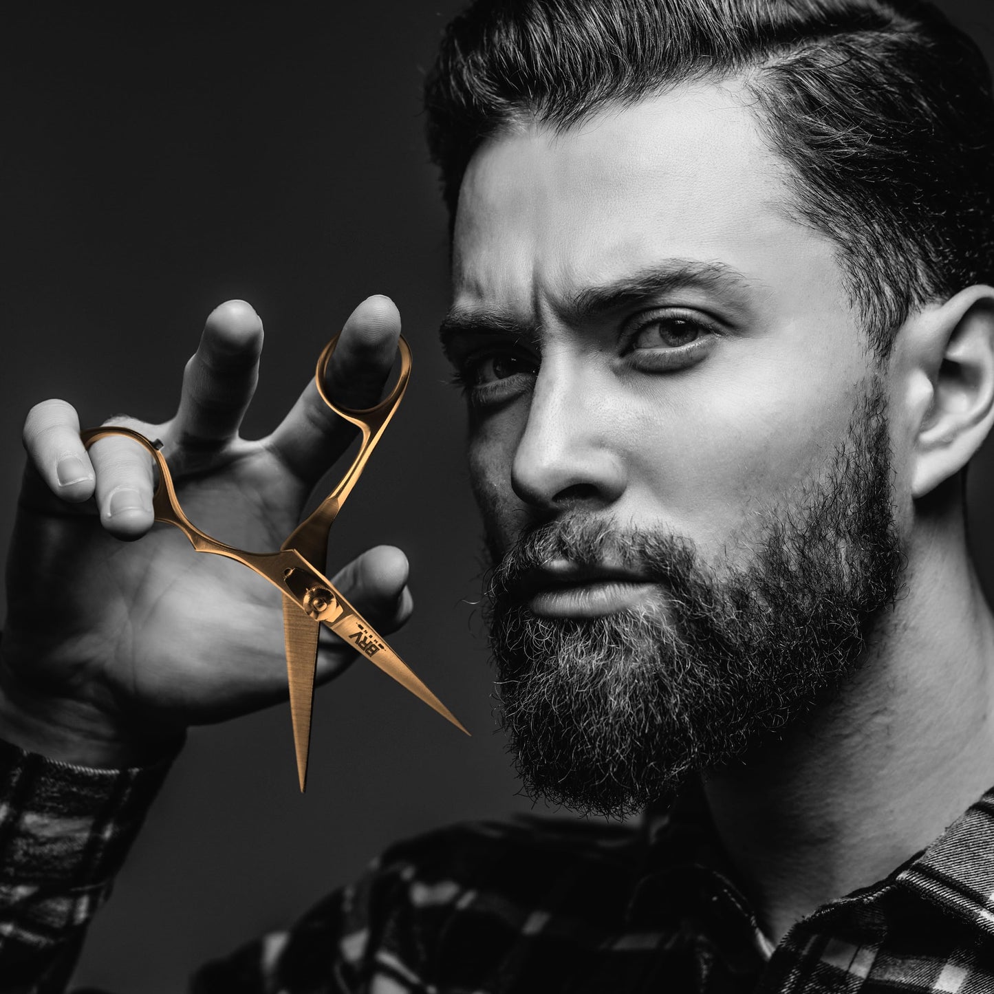Facial Hair Scissors for Men | Titanium Series | Mustache & Beard Trimming Scissors | 5.5 inches l Sharp & Precise Grooming | Razor Edge Barber Scissor (RIGHT HANDED - titanium bronze)