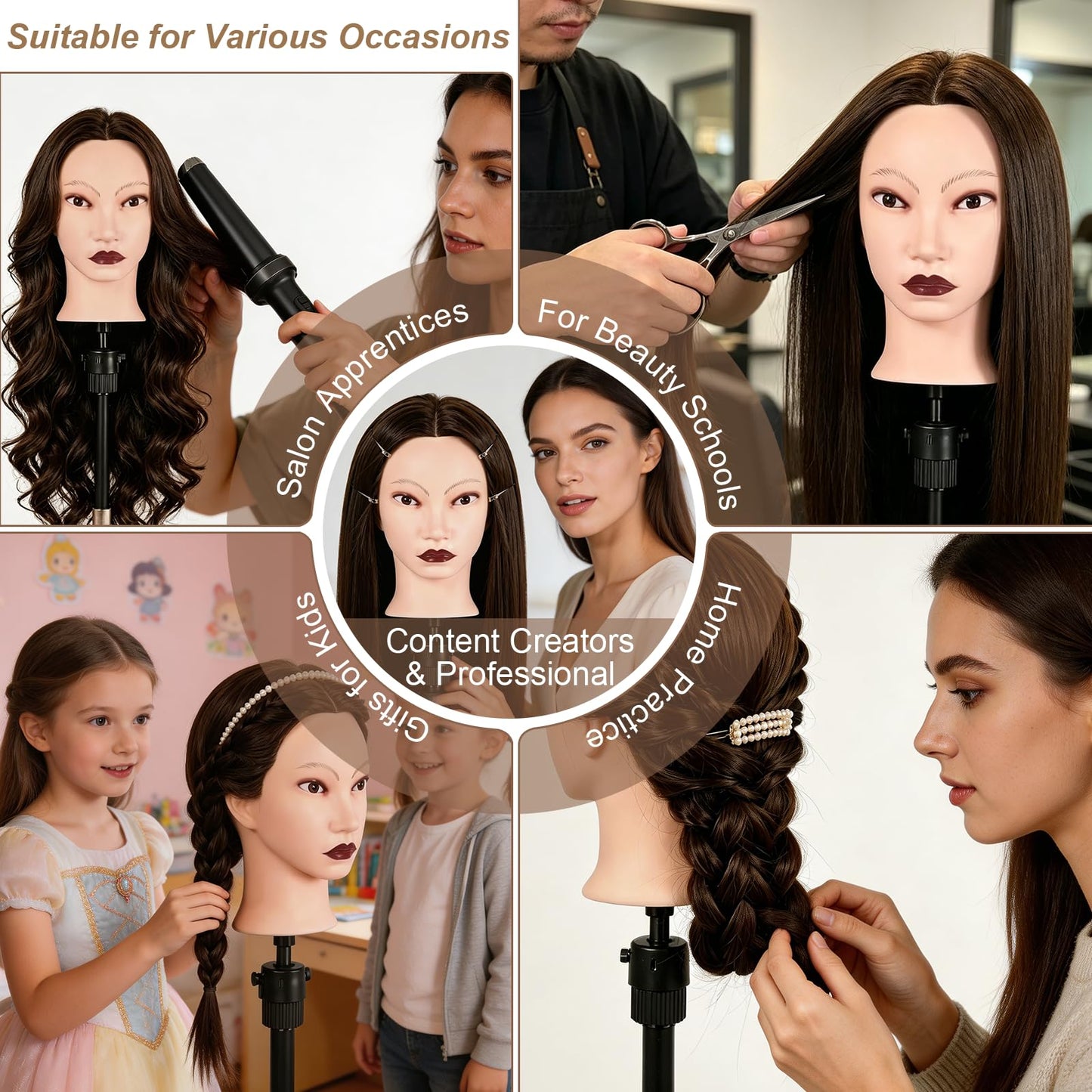 Beauty Star 26 Inch 80% Human Hair Mannequin Head for Hair Practice, Realistic Cosmetology Mannequin for Cutting Braiding Styling, Training Doll Head with Clamp Holder & Styling Tools