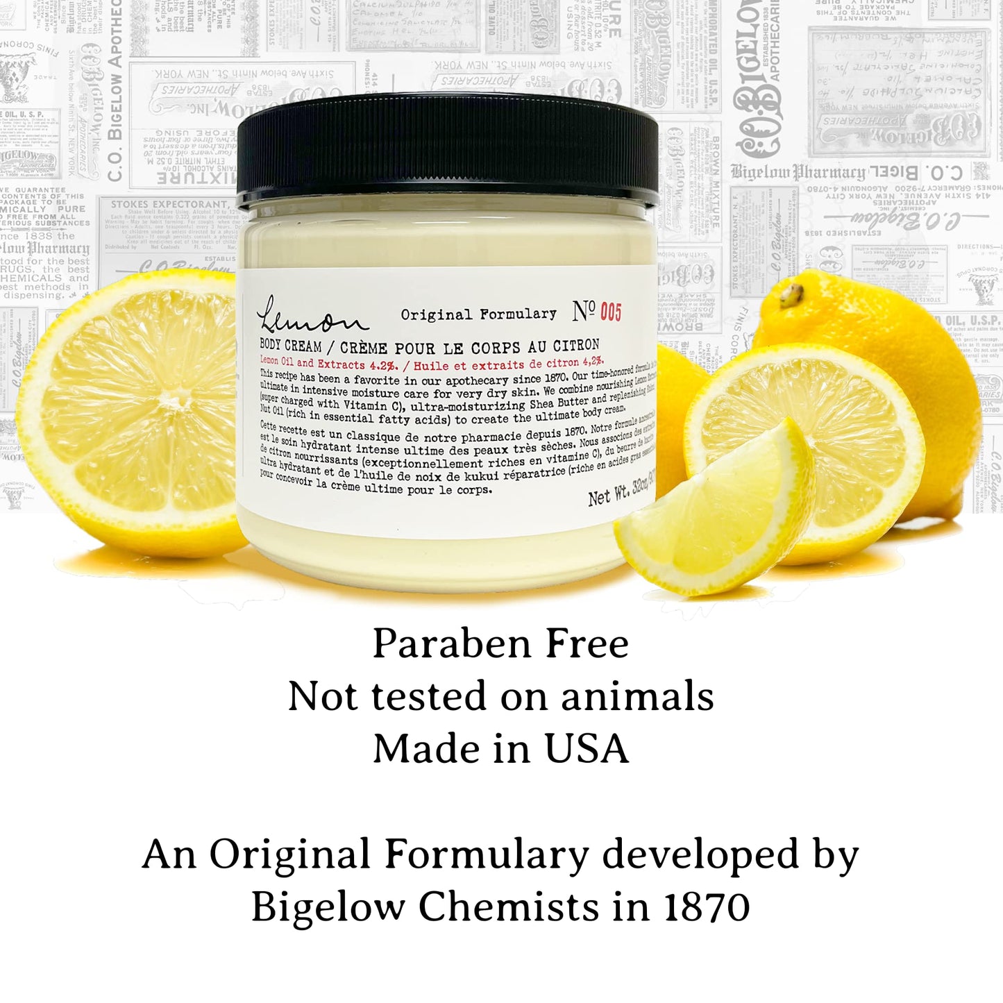 C.O. Bigelow Lemon Body Cream 8oz, Lotion for Dry Skin with Shea Butter & Lemon Extract, Moisturizing Body Lotion and Hand Treatment