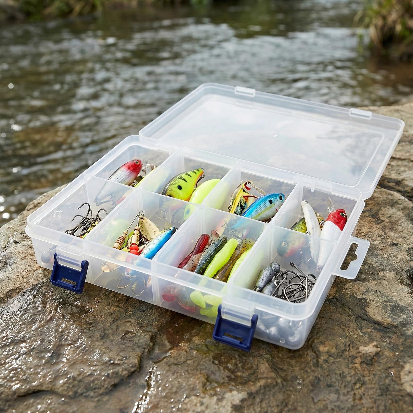 HEIHAK 12 PCS 8 Grids Plastic Compartment Organizer Box,Clear Jewelry Storage Box Container with Adjustable Dividers for Jewelry, Beads, Fishing Hooks, Buttons