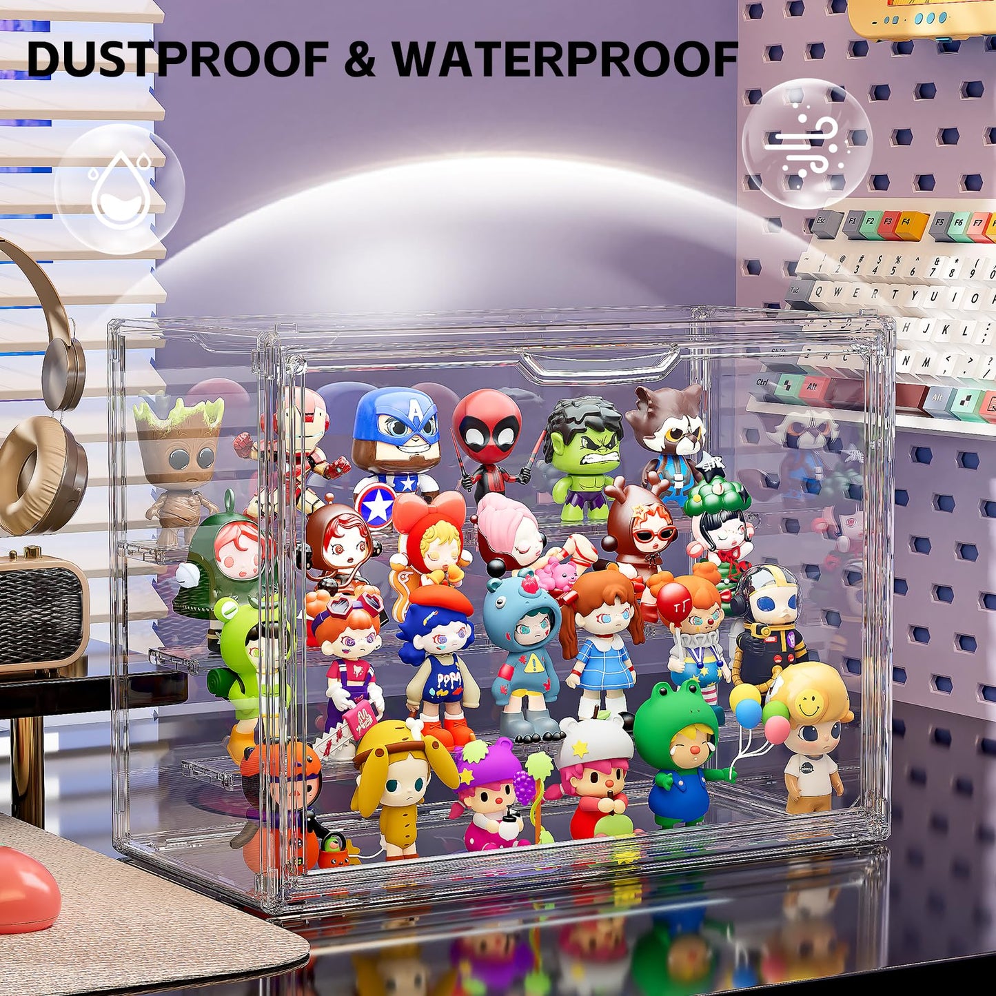 MSHOMELY Clear Acrylic Display Case for Collectibles 4 Layer Hobby Figure Display Case Box with Shelves Stackable Figurine Display Boxes for Funko Pop Mart Labubu Model, 2 Pack