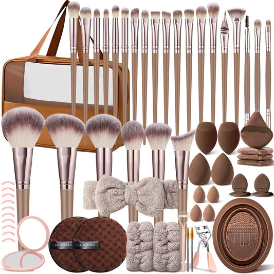 KUORYZAL Brown Makeup Brushes Set Professional 63Pcs with Case Premium Synthetic for Foundation Concealer Blush Eyeshadow Powder Contour Makeup Brush Kit Face Eye Make up Brushes & Tools