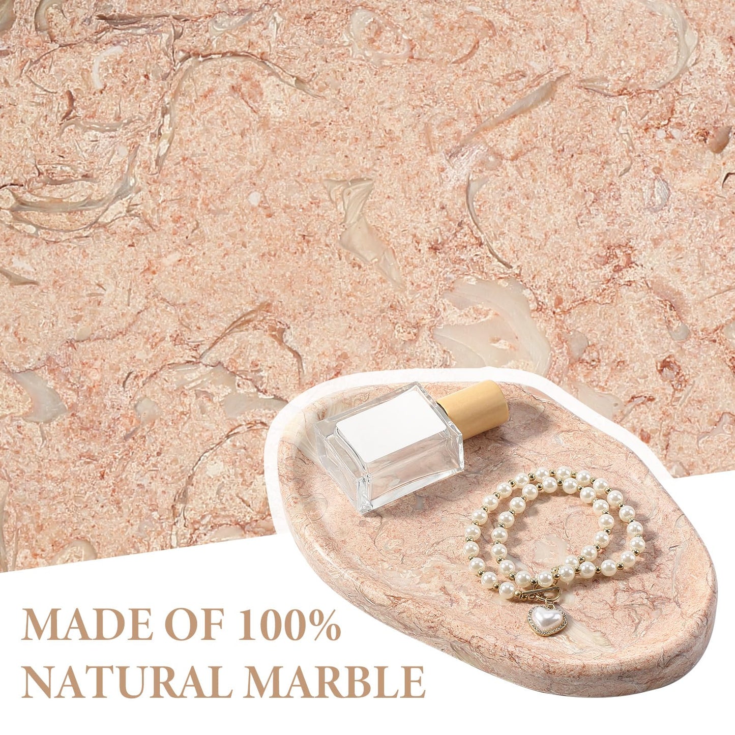Koville Luxurious Natural Pink Marble Vanity Tray, Cloud Shape Serving Stone Key Tray for Home Decor, 10" x 7" Marble Storage Trays for Bathroom, Stone Plate Holder for Perfume, Candle and Jewelry