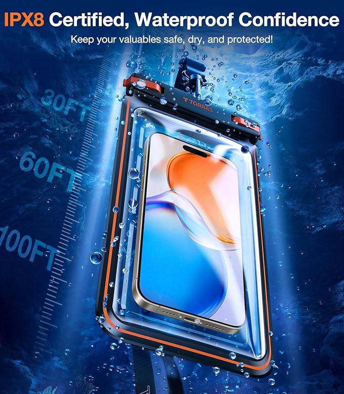 TORRAS 2 Pack IPX8 Waterproof Phone Pouch Floating, Underwater Screen Touchable, Waterproof Phone Case with Lanyard for iPhone 16 Pro Max 15 14 S25, Cell Phone Dry Bag Cruise Essentials 7.0", Black