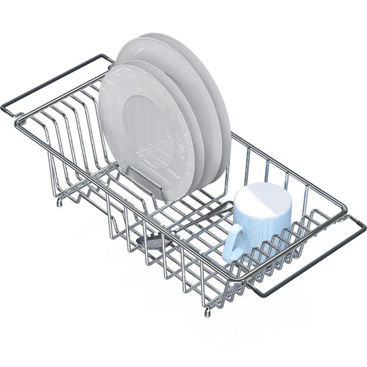Simple Houseware Over Sink Counter Top Stainless Steel Dish Drainer Drying Rack, Chrome