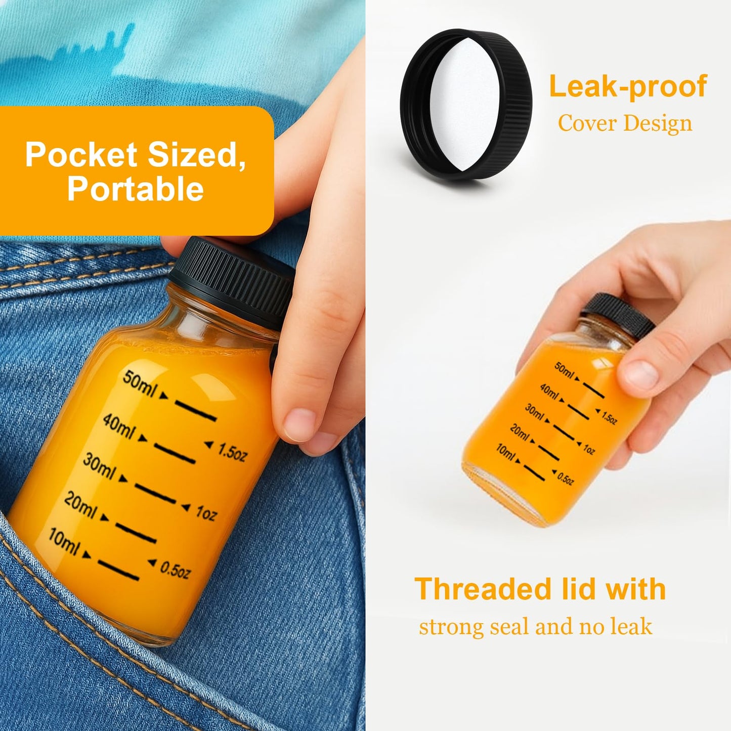 WERTIOO 24 Pack 2oz Glass Jars with Lids - Glass Shot Bottles Set for Liquids, Juicing, Ginger Shot, Sample - Small Containers with Screw Caps - Clear Mini Round Bottles - Leakproof/Wide Mouth