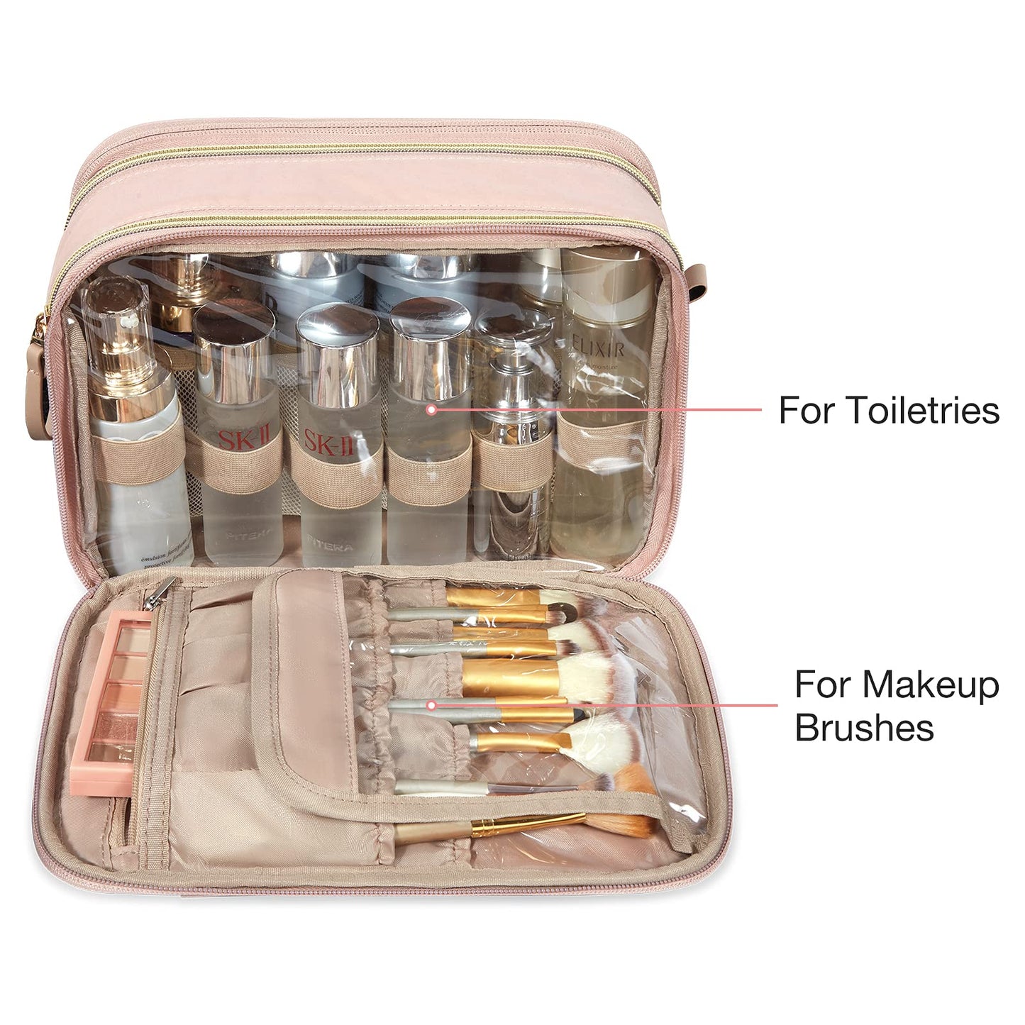 BAGSMART Toiletry Bag for Women, Large Toiletry Bag Water-resistant Makeup Cosmetic Organizer Bag Door Room Essentials for Accessories, Shampoo, Full Sized Container, Toiletries (Medium, Pink)