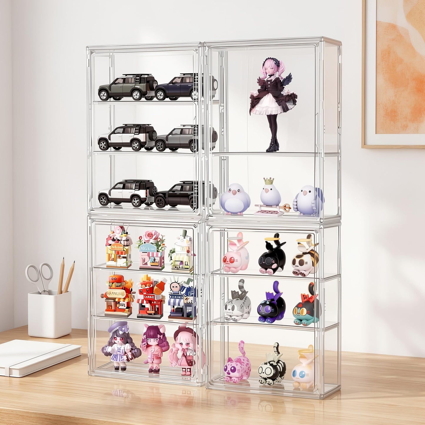 TimberAura 3-Tier Acrylic Display Case for Figures, Wall-Mounted Clear Action Figure Storage Organizer with Magnetic Door & 2 Adjustable Shelves, Dustproof Showcase for Collectibles, 1 Pack