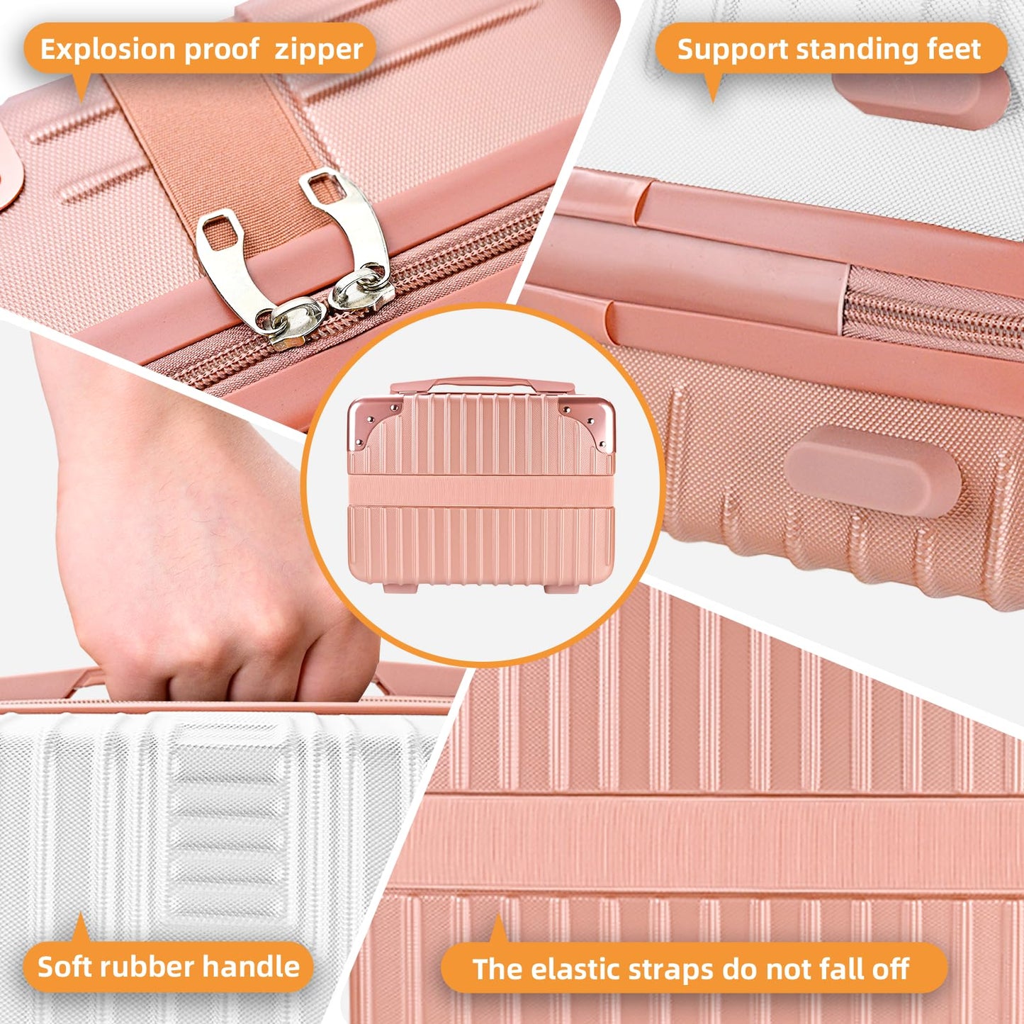 Yoanlayr 14inch Hard Shell Cosmetic Organizer Travel Train Hand Luggage Small Portable Carrying Suitcase Makeup Case Bag for Women Toiletry