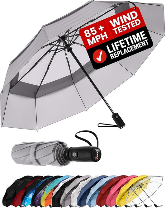REPEL Windproof Travel Umbrella - Compact & Withstands Winds up to 85MPH , Strongest Premium Auto Folding Umbrella for Rain and Sun - Durable, Light & Portable for Women & Men , Fits Backpack & Cars