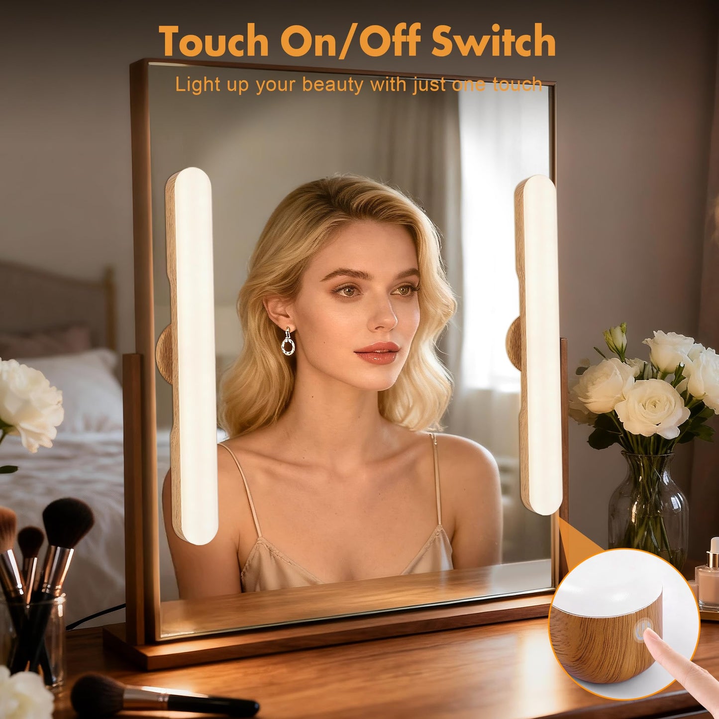 cambk Set of 2 Wireless Vanity Makeup Lights for Mirror, Rechargeable LED Stick On Light Bar for Bathroom Mirror with Dimmable 3 CCT, Long Battery Life Cordless Light for Vanity Desk(Light Brown)