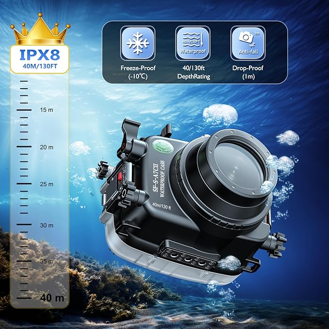 Sea Frogs Underwater Camera Case Compatible with Sony A7C-II for FE 28-60mm F4-5.6 IPX8 40m/130ft Maximum Diving Depth A7C-2 Waterproof Camera Housing for Diving, Surfing, Rowing