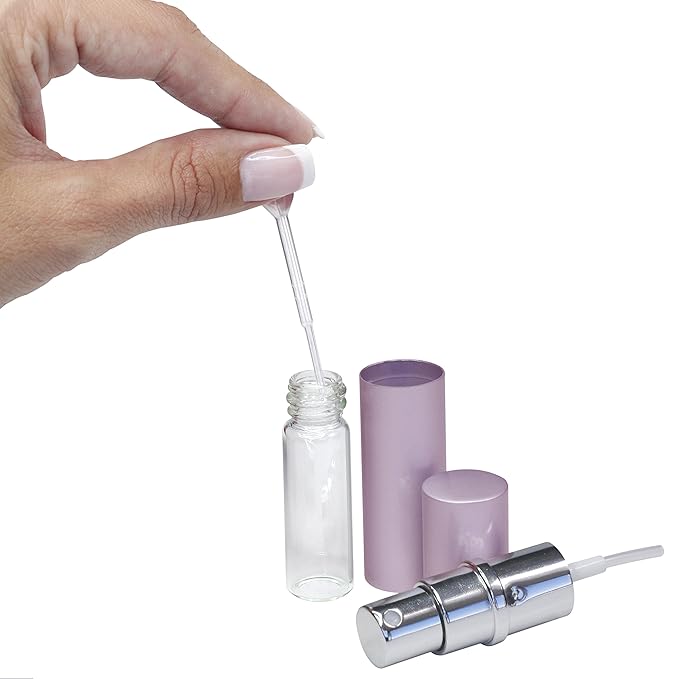 L'AUTRE PEAU Refillable Perfume & Cologne Fine Mist Atomizers with Metallic Exterior & Glass Interior - 5ml Portable Travel Size - 3ml Squeeze Transfer Pipette Included (3 Pack, Pink)