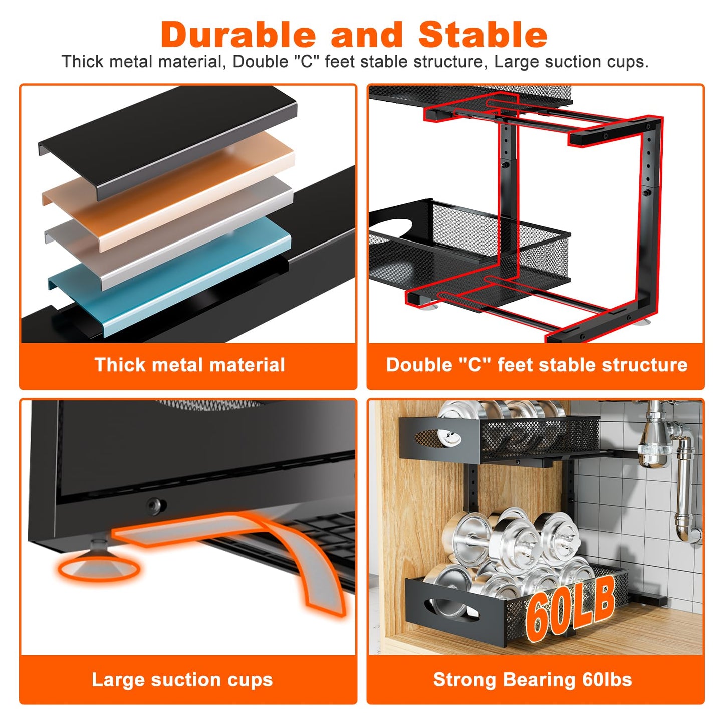 Under Sink Organizer, 2 Packs 2 Tier Under Sink Organizers and Storage, Slide Out Pull Out Cabinet Organizer Shelf, Metal Sliding Drawer for Kitchen Bathroom Pantry Cabinet Closet Organization Rack
