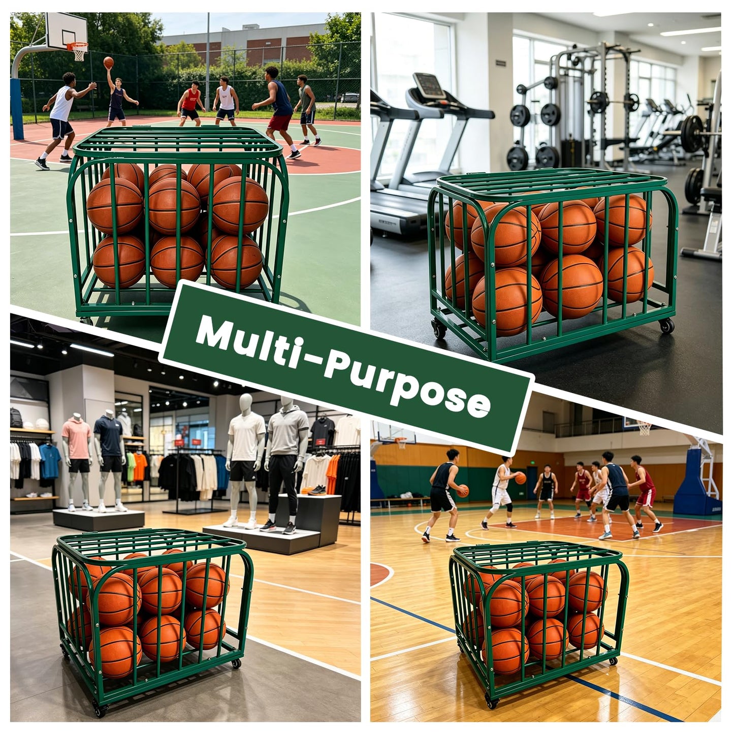 LCKJZYL Ball Storage Cart Holds 30 Balls, Basketball or Volleyball Storage Bin with Wheels, Durable Rolling Exercise Ball Cart Holder, Basketball Holder Cage for Indoor and Outdoor, Gym, School, Club