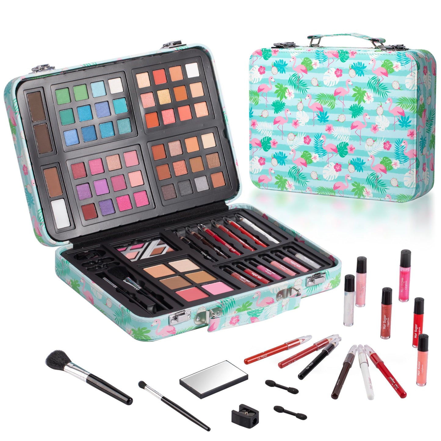 Hot Sugar Makeup Kit for Teenager Girls 13-15, All in One Beginner Makeup Kit for Women Full Kit, Teen Cosmetic Gift Set on Birthday Christmas (Green Flamingo)
