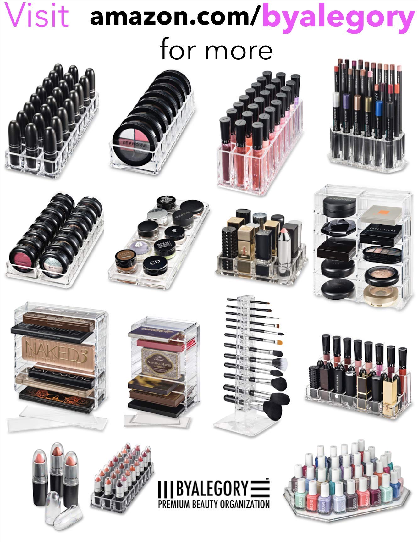BY ALEGORY Acrylic Makeup Brush Organizer Slim Handle Storage Holder 26 Space Organization Cosmetic Storage Display Case Refillable Container (2)