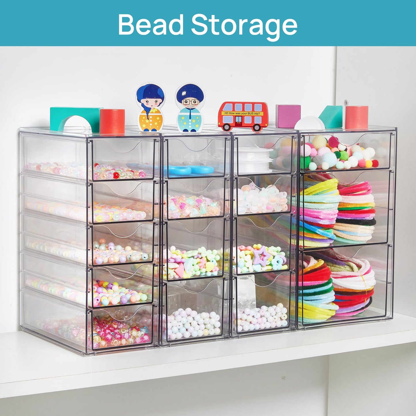 Vtopmart Acrylic Organizer with 16 Drawers (4 Set),Clear Storage Drawers for Office Supplies,Desk Organization and Storage for Makeup,Jewelry,Art Crafts