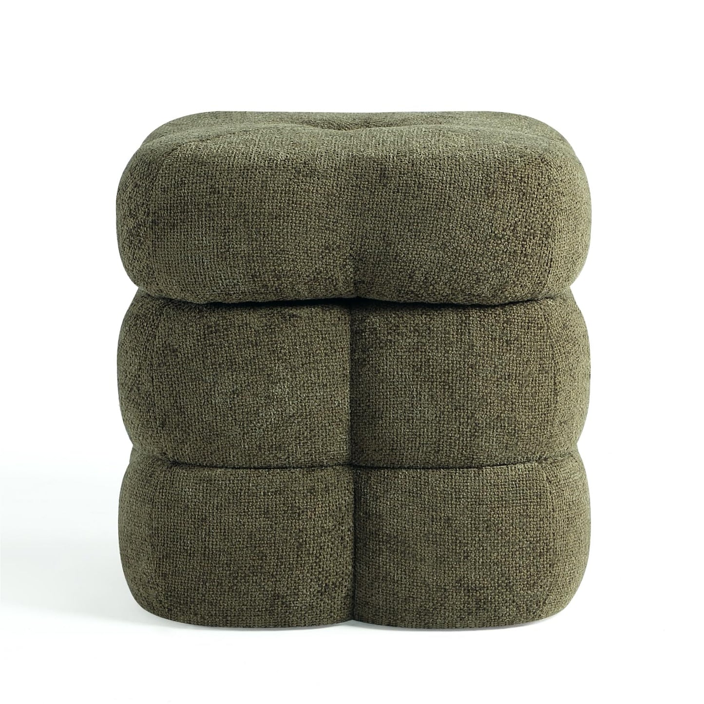 Get Set Style 360° Swivel Flower Ottoman, Linen Vanity Stool Footrest with 300LBS Capacity, No Assembly Small Space Accent Chair for Living Room Bedroom Entryway(Olive Green)