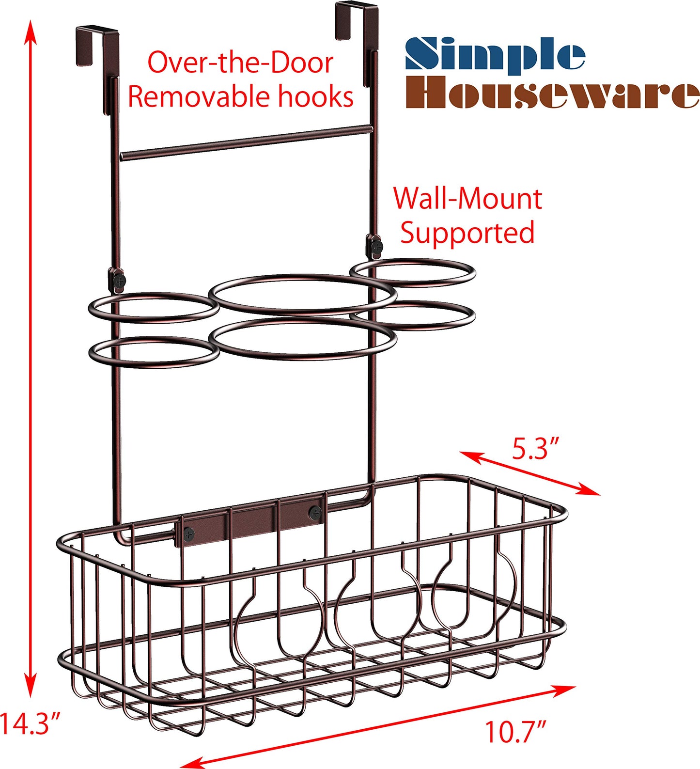 Simple Houseware Cabinet Door/Wall Mount Hair Dryer & Styling Tools Organizer Storage, Bronze