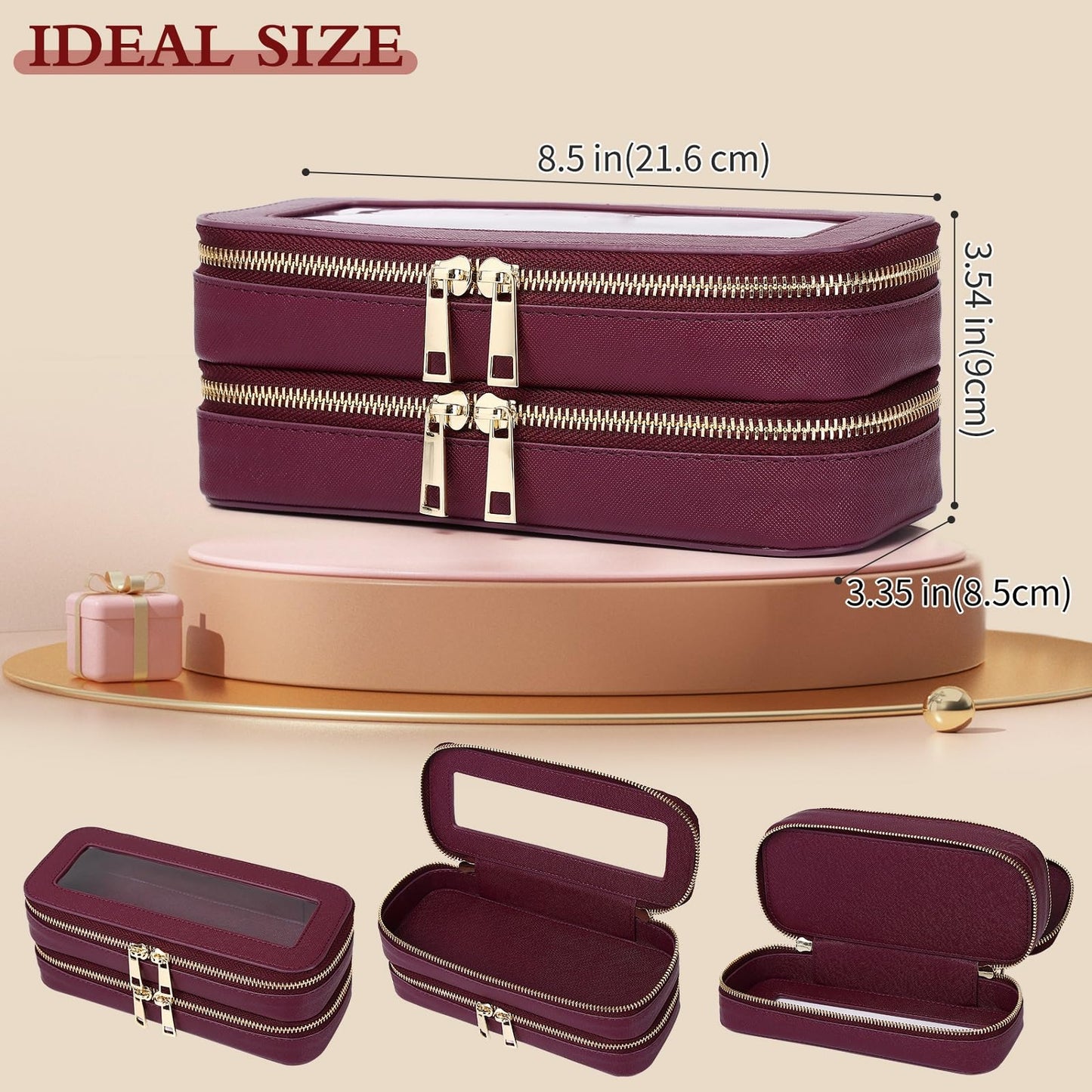 Pinkmik Double Layer Makeup Bag, Burgundy, Double SLIM