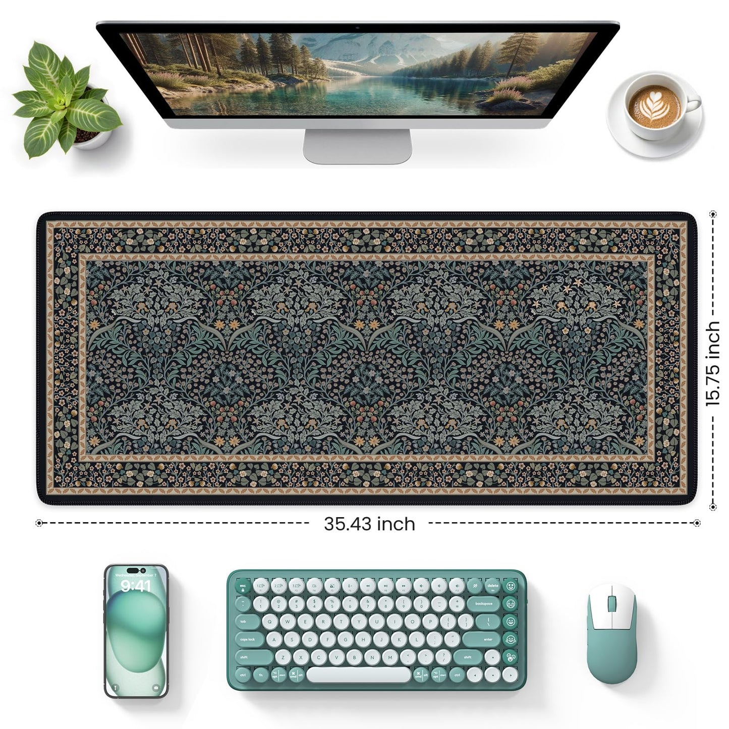 iCasso Desk Cover Mat, Office Mouse Pad, Desk Protector Mat, Extra Large Matt for Desktop,Anti-Slip XXL Big Mousepad with Stitched Edges for Computer Keyboard Retro Black