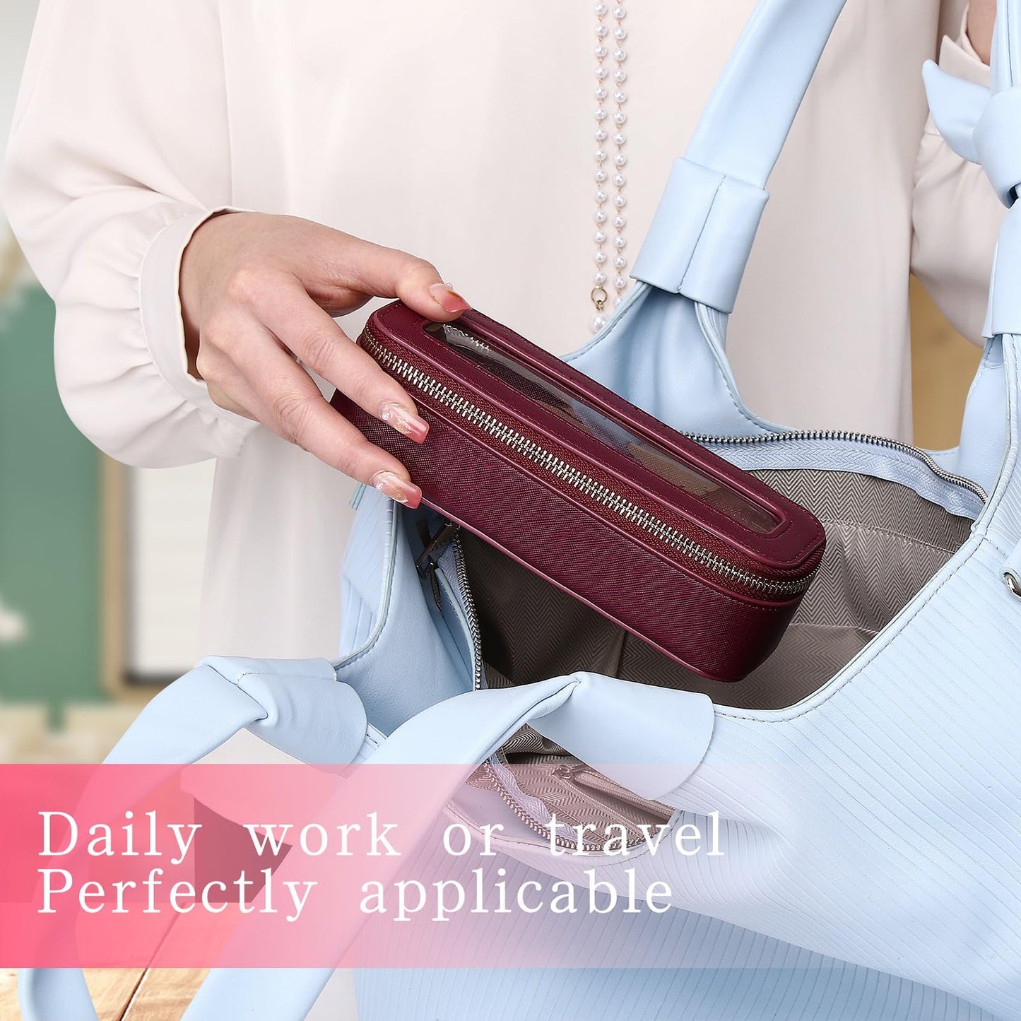 LOFOWN Travel Makeup Set Waterproof Transparent Cosmetic Bag and Toiletry Bag Makeup Brush case with Zipper Car Essentials for Women (Burgundy, L+M+SLIM)