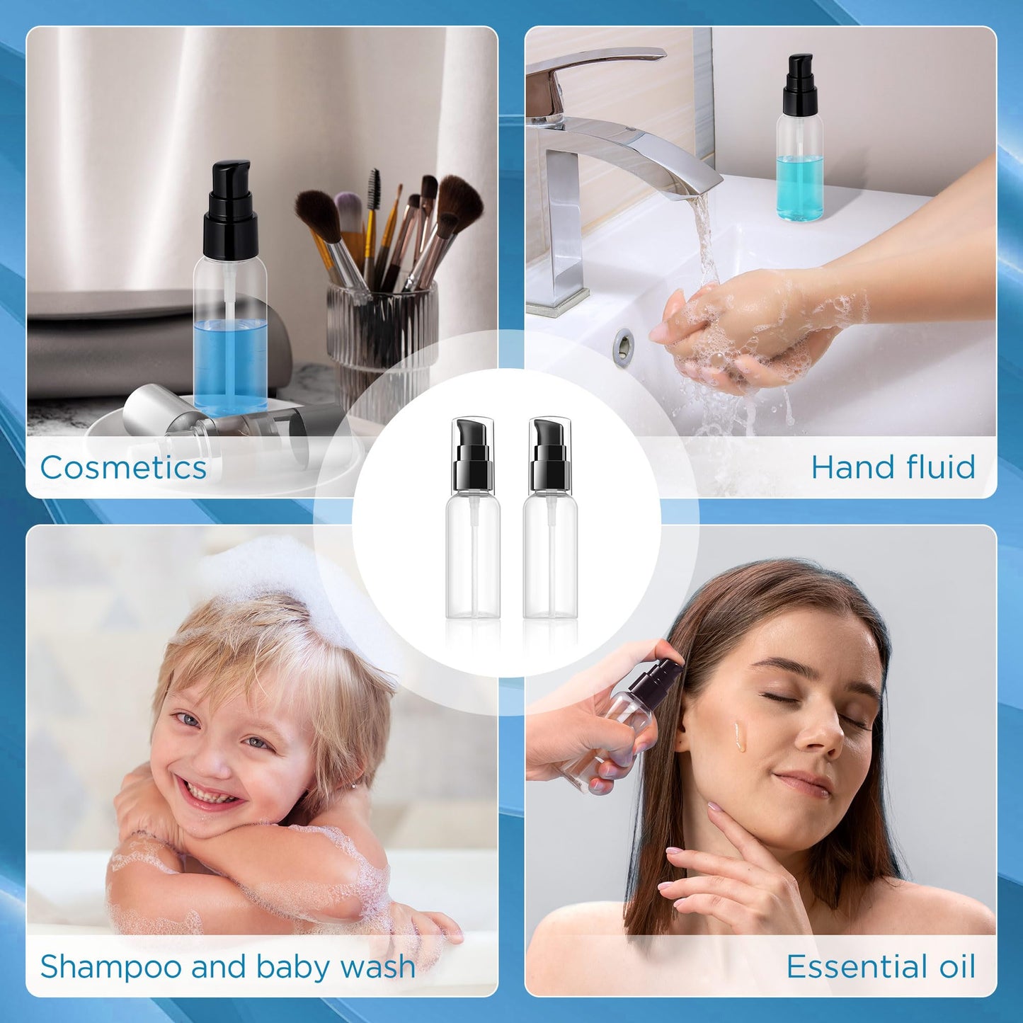 VIDELLY 10 Pieces Travel Pump Bottles for Toiletries 2oz Small Pump Bottles Clear Travel Bottle Plastic Empty Spray Bottle Dispenser With Black Cap For Lotion Cream Essential Oil(50ml,Clear)
