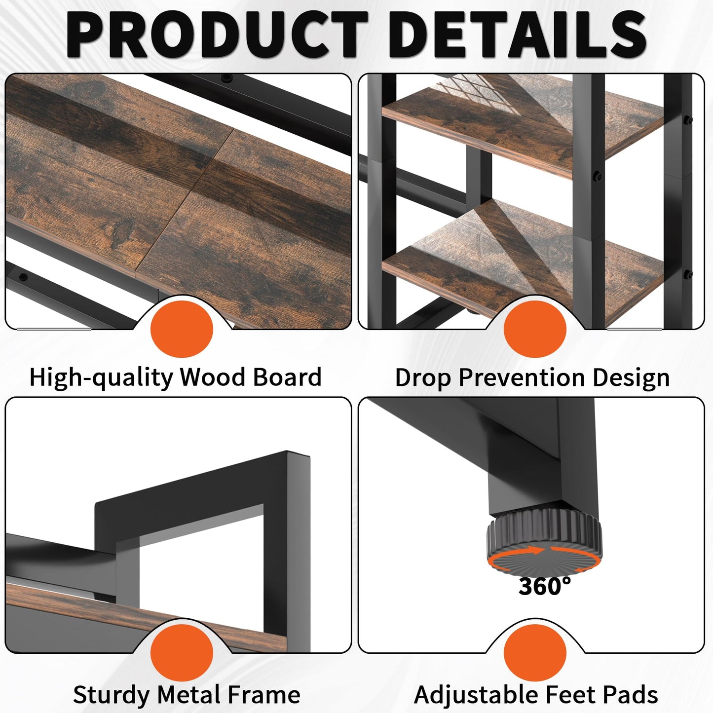 GYXZ Desktop Shelf, 38.5'' Desktop Organizer Shelf for Computer Monitor, 4 Tier Hutch Storage Rack for Home Office Dorm, Rustic Brown