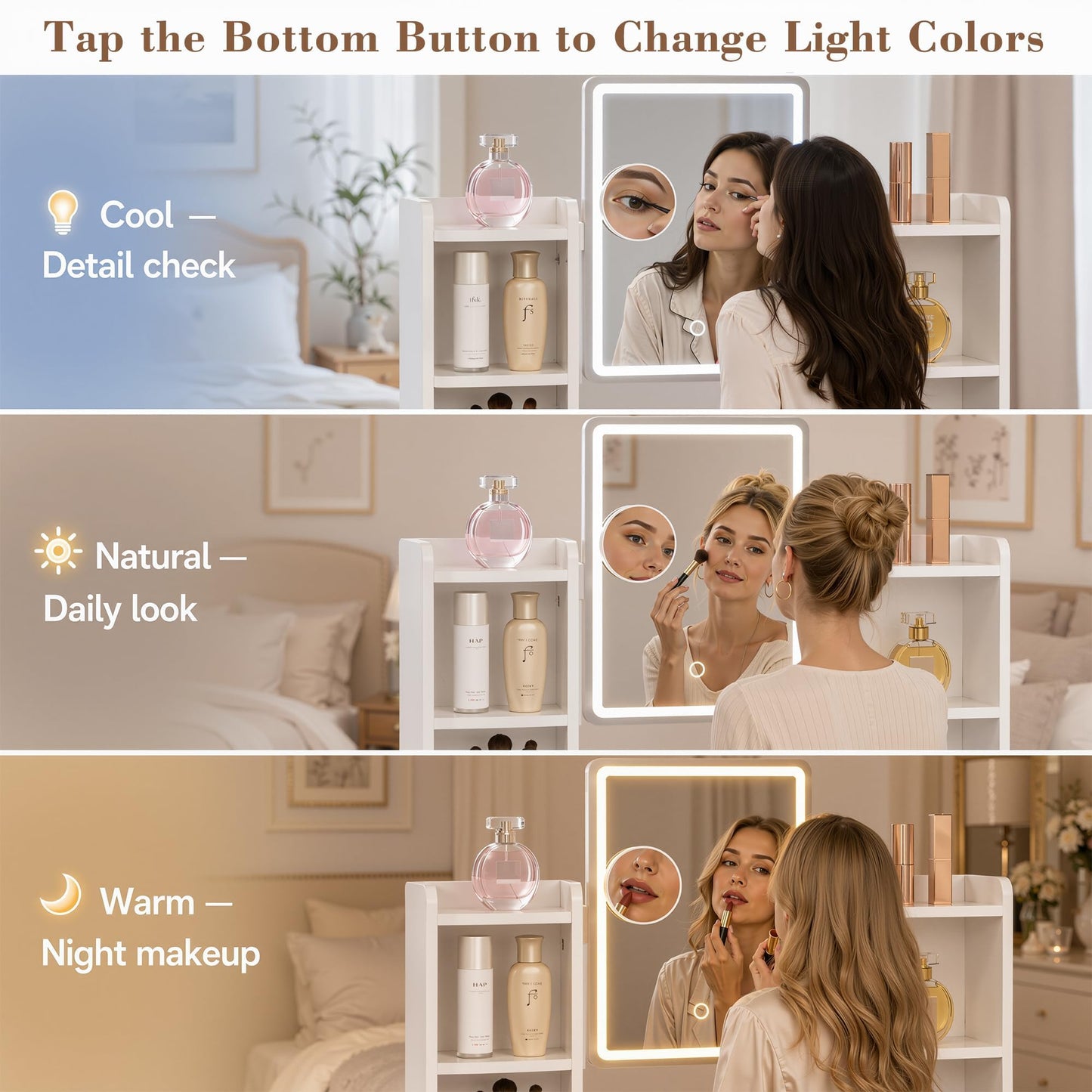 AFLUI Vanity Mirror with Lights, Makeup Mirror with Drawers and Storage
