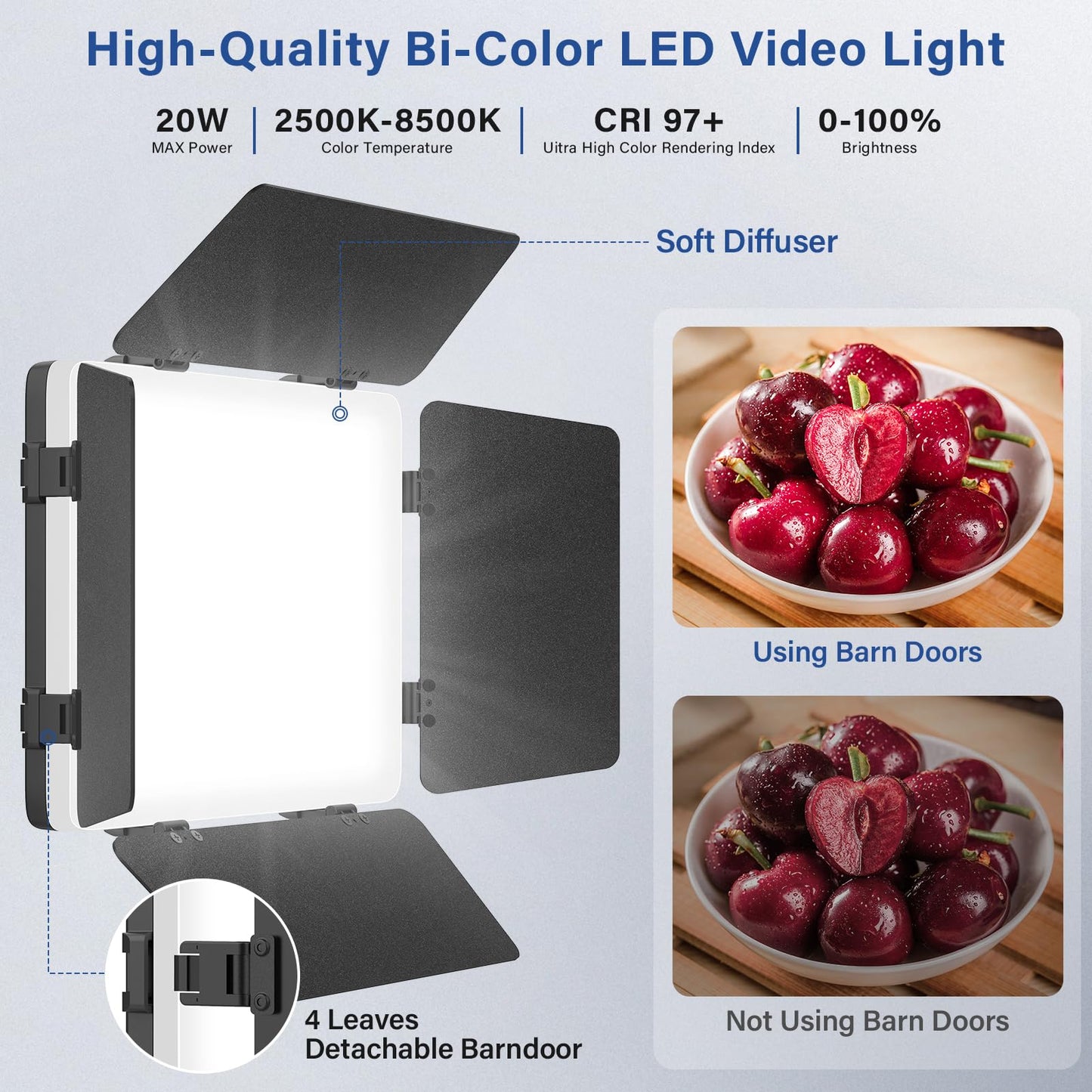 2 Pack Led Video Light Kit with Stand, Kmasic Photography Light Panel Built-in 8000mAh & LCD Display, 2200Lux 2500K-8500K Soft Studio Light for Video Recording Game Live Streaming YouTube TikTok