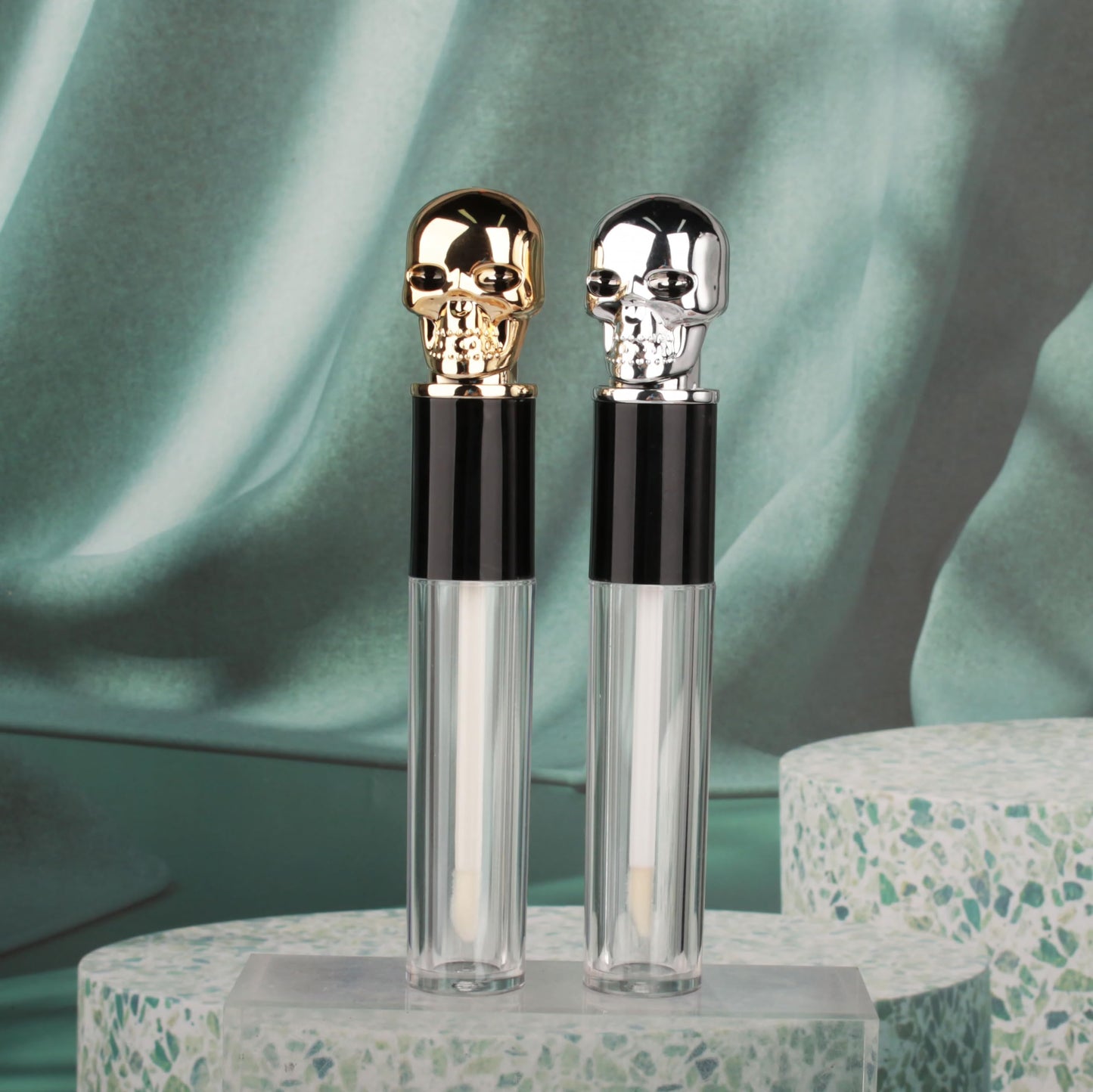 COSIDEA 8pcs Empty Round 5ml 0.17oz skull lip gloss tubes with wand Gold fancy Lipgloss tube containers for lip oil packing