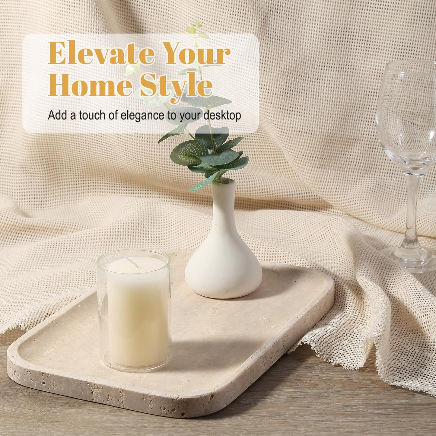 Koville Romano Travertine Tray, 12"x8" Natural Stone Vanity Tray for Countertop Bathroom Kitchen Dresser, Decorative Marble Catchall Trays for Perfume Jewelry, Rectangular Serving Tray(Beige)