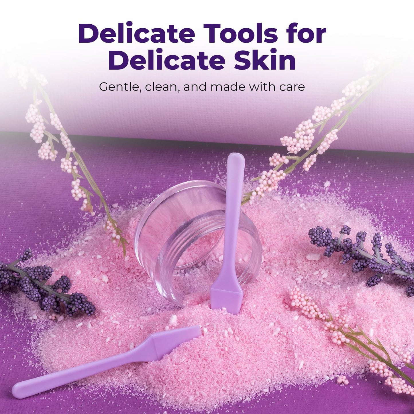 Kopperko Mini Beauty Spatula (2.5", 500 Pack) - Small Beauty Spatulas for Creams, Cosmetics & Crafts | Moisturizer Applicator for Mixing, Cosmetic, Face Mask | Disposable Makeup Spoon | Purple