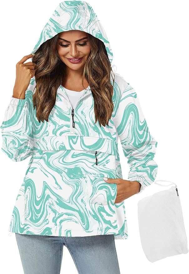Avoogue Womens Rain Jacket with Hood,Pullover,Packable,Lightweight,Windbreaker,Waterproof,Breathable.
