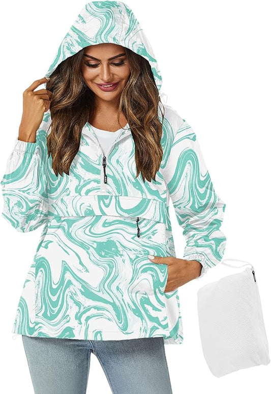 Avoogue Womens Rain Jacket with Hood,Pullover,Packable,Lightweight,Windbreaker,Waterproof,Breathable.