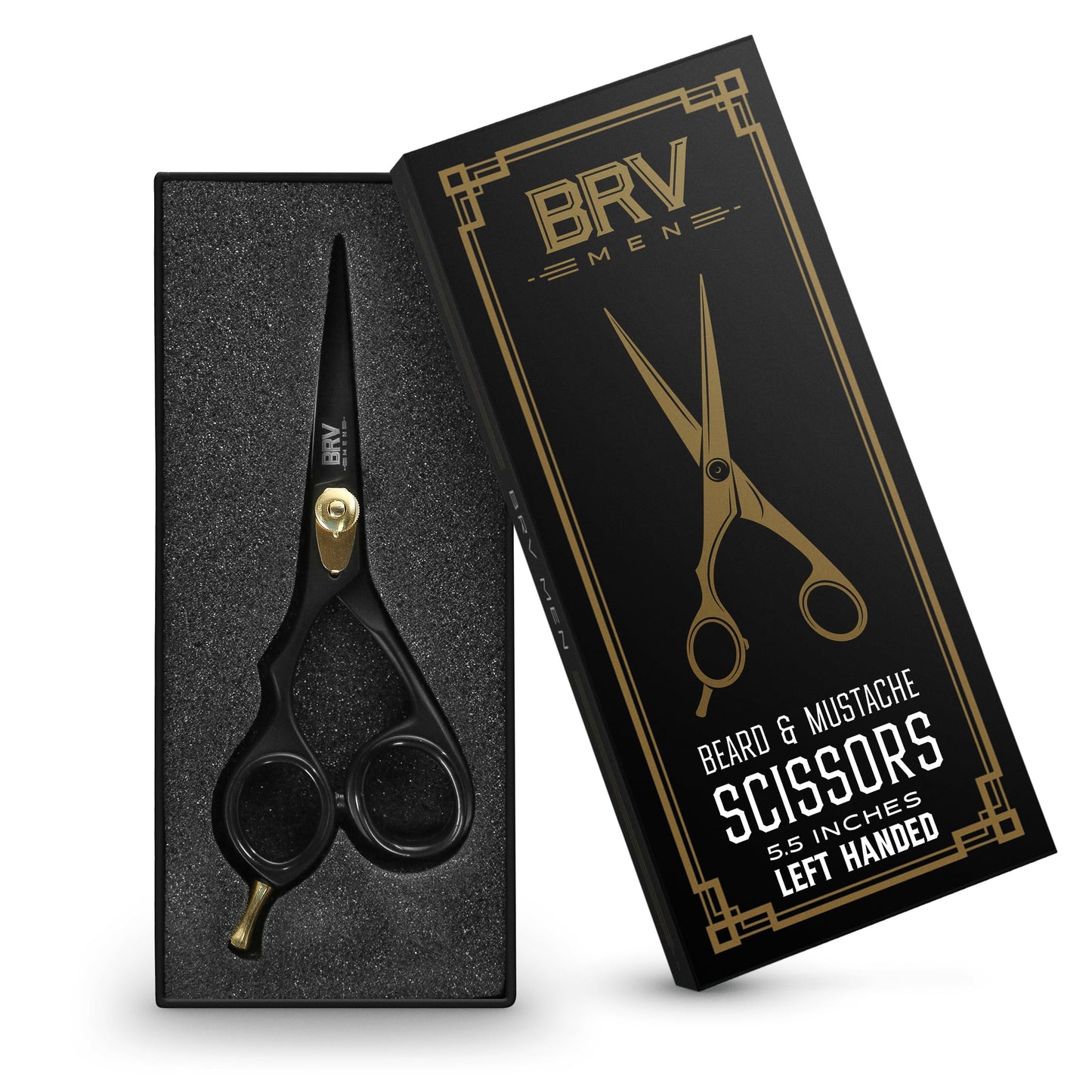LEFT HANDED Razor Sharp Mustache & Beard Scissors - 5.5" - 100% High Carbon Stainless Steel - Facial Hair Trimming Shears (LEFT HANDED - Black)