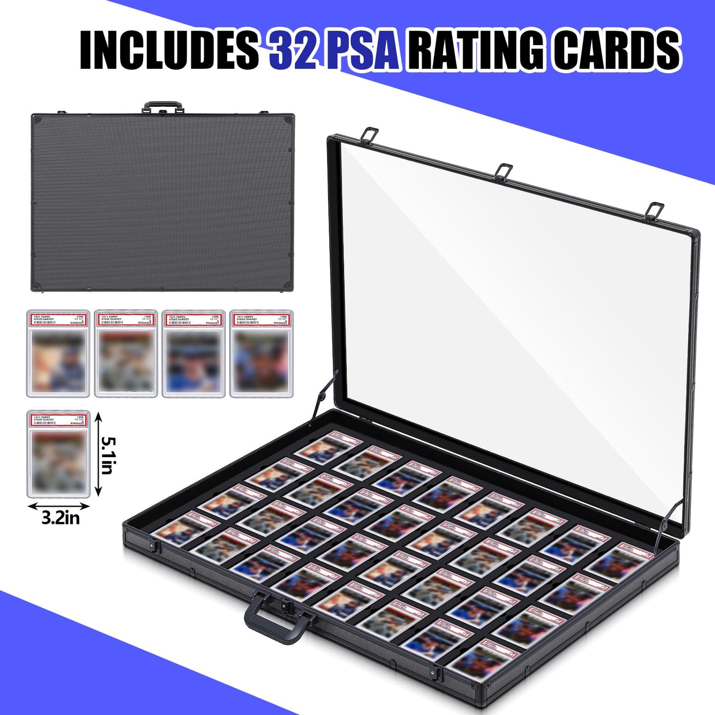 36" x 22" Trade Show Display Case Large Aluminum Frame Tabletop Showcase with 32 Pcs 35pt Card Holder Clear Acrylic Showcase Slots for Sports Card for Exhibitions Conventions and Collectibles