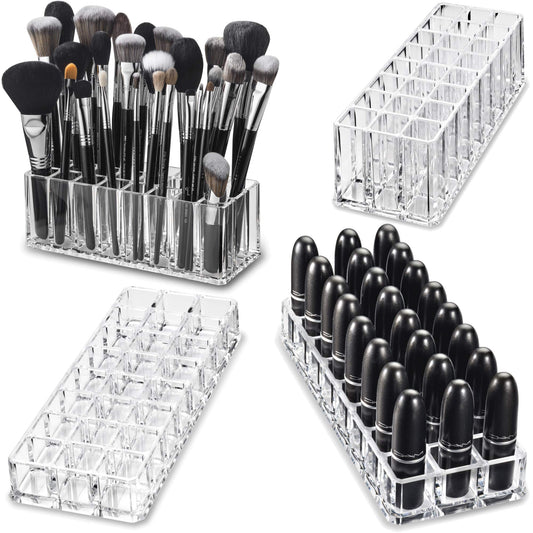 (Set) Acrylic Lipstick Organizer & Makeup Brush Organizer 48 Space Storage Refillable Container Beauty Cosmetic Display Case