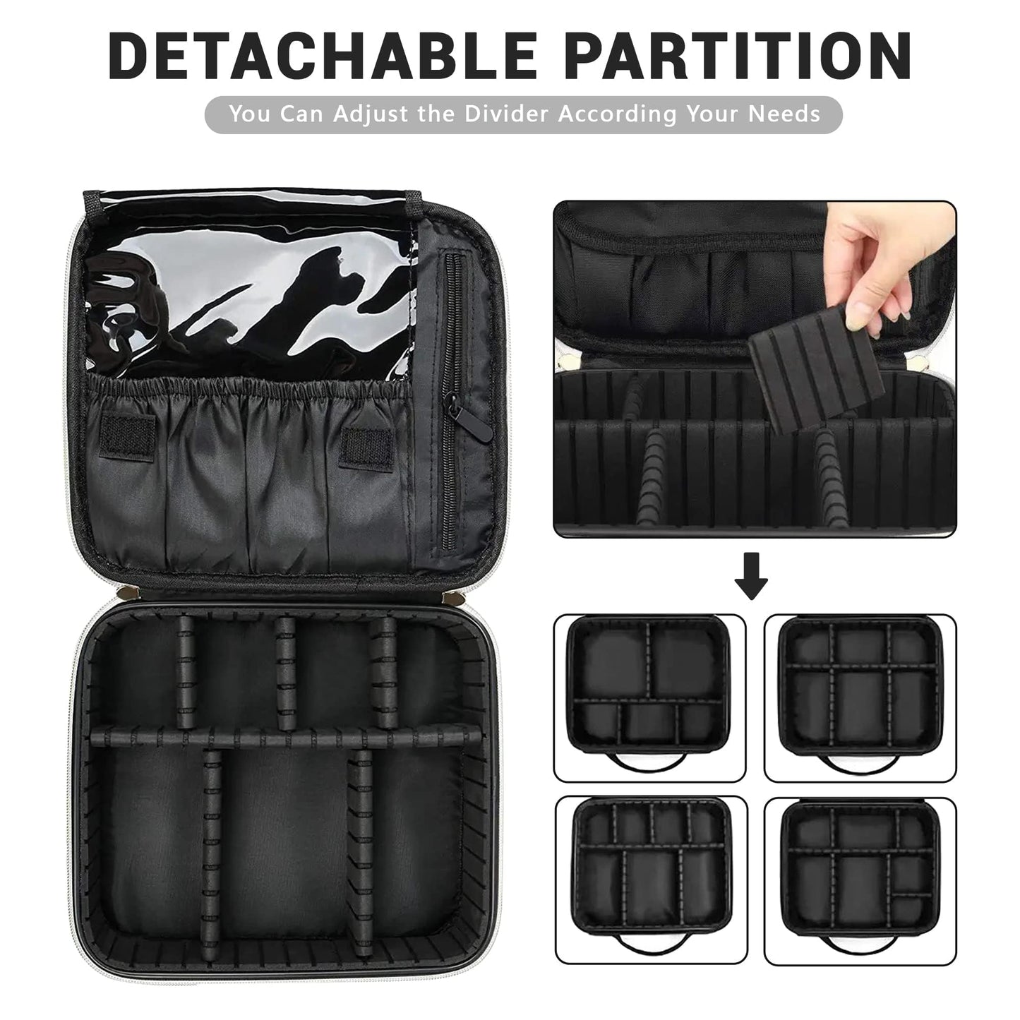 WIRIBEY Portable Makeup Bag with Brush Slots and Dividers - Checkered Toiletry Box for Standard Brushes & Palettes, Retro PU Leather Vanity Case with Gold Zipper for Dressing Table