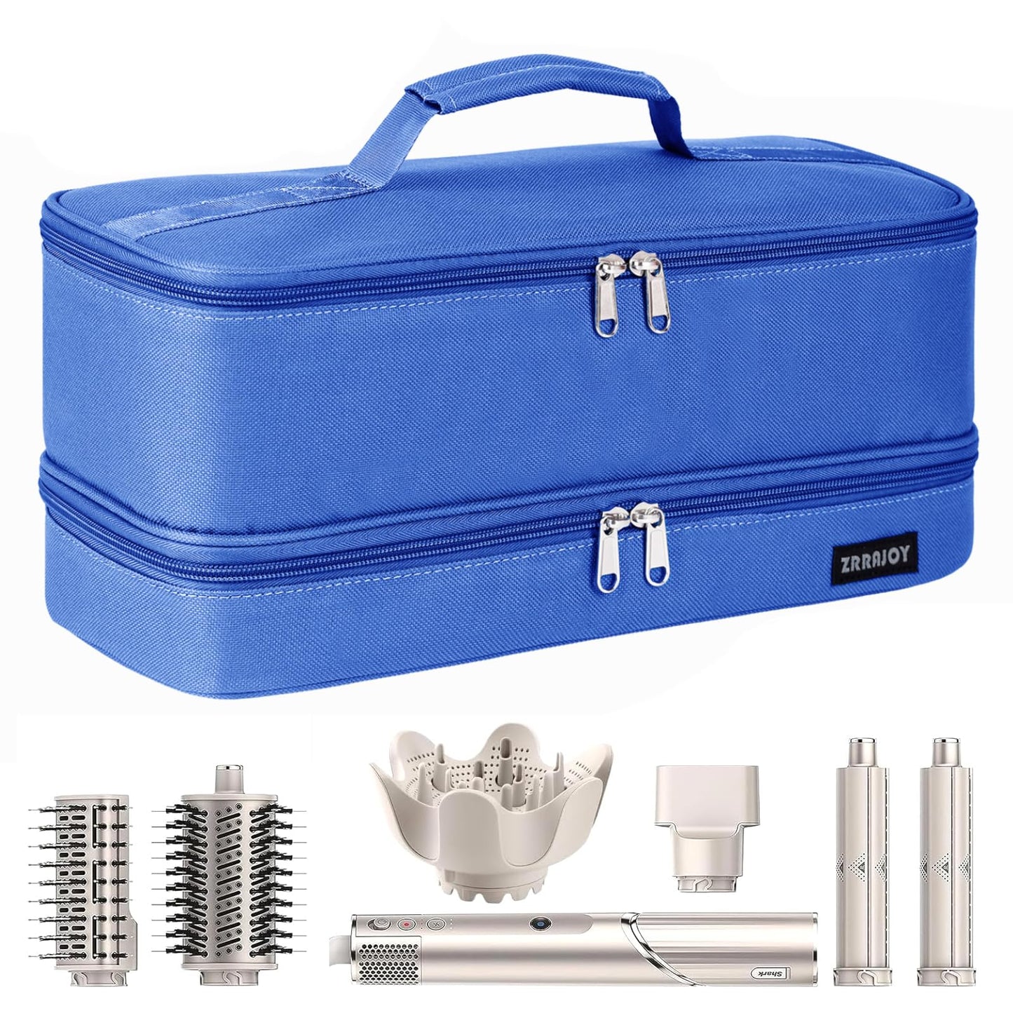 ZRRAJOY Double Layer Storage Case For Shark Flexstyle, Travel Carrying Case For Shark 430/440 Flexstyle, Organizer Bag For Shark Flexstyle/Dyson Airwrap Styler Attachments (Blue)