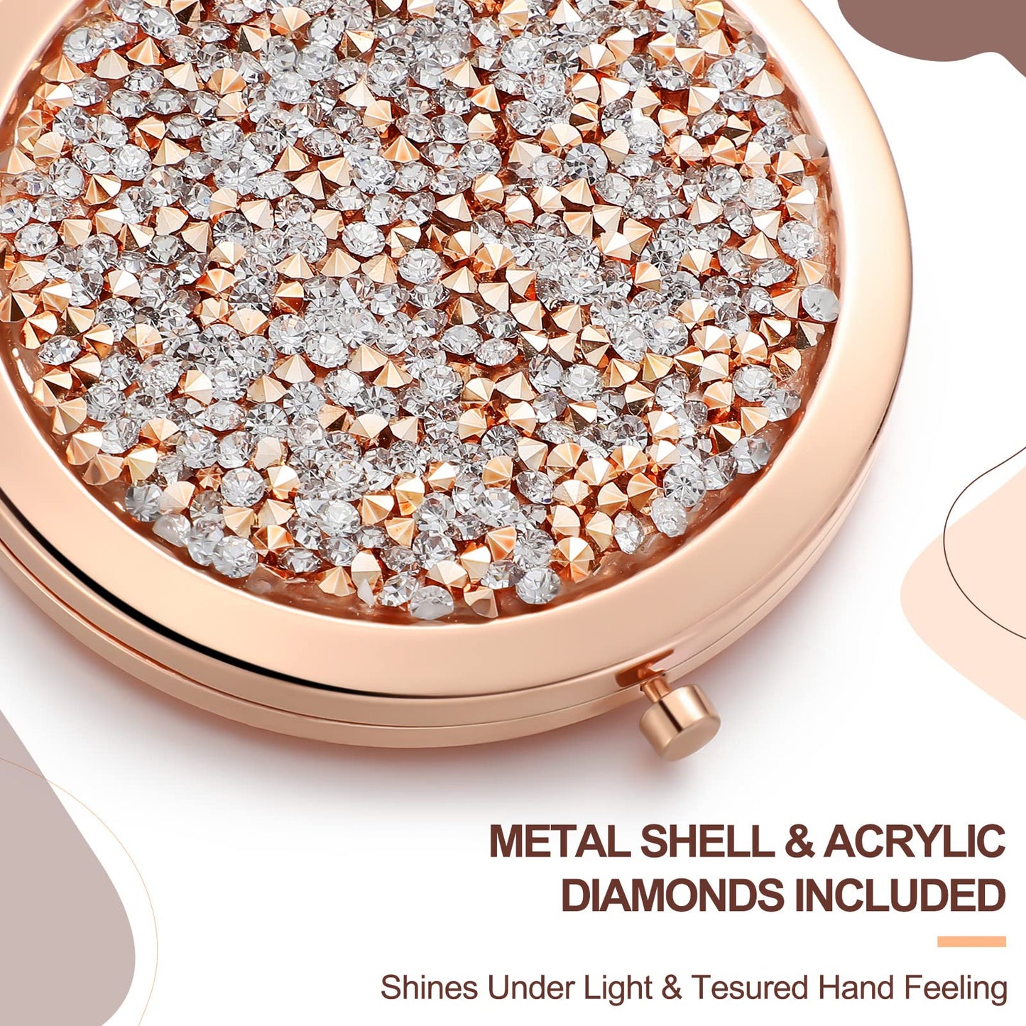 Roowest 16 Pack Metal Rhinestone Compact Mirror Bulk for Women Inspirational Rose Gold Magnifying Pocket Mirrors for Purses Wedding Bridal Shower Favors
