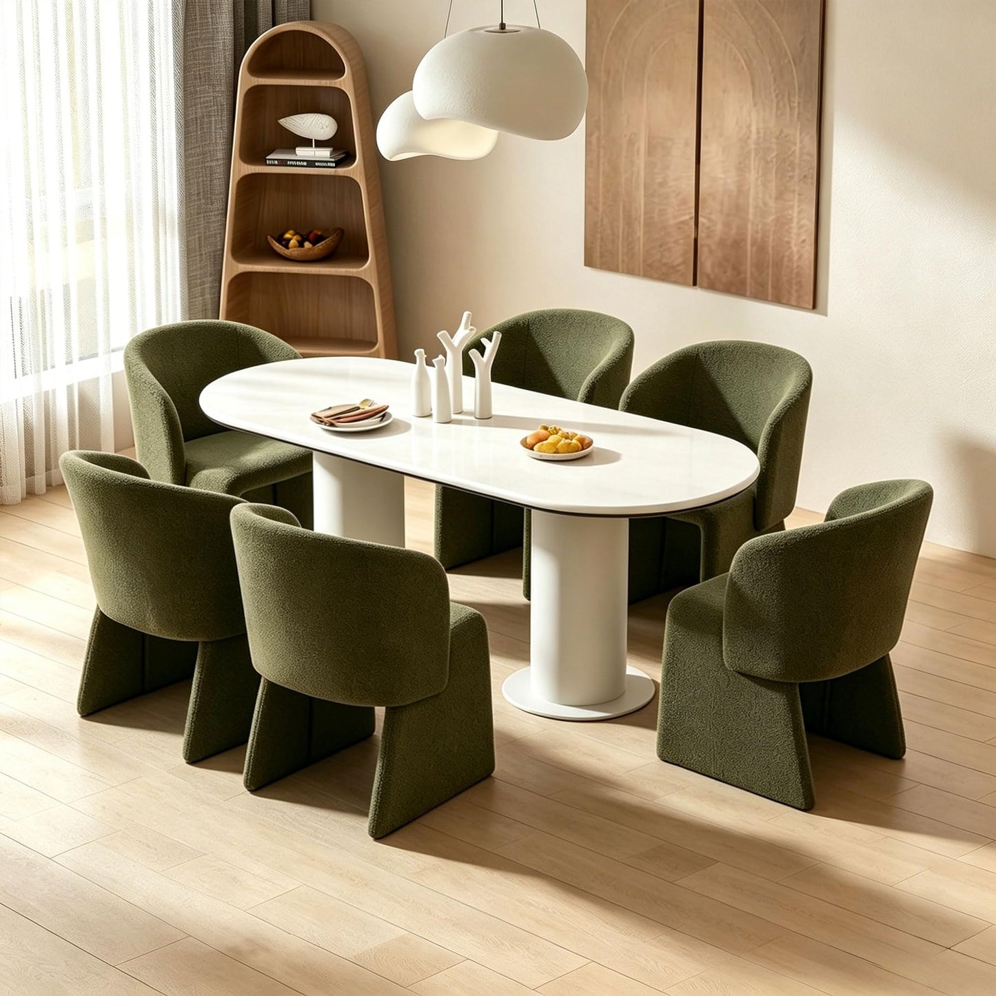 Homedot Green Dining Arm Chairs Set of 4, Upholstered Mid Century Modern Home Kitchen Chairs with Curved Backrest & Armrest, Teddy Velvet Accent Chairs for Dining Room, Bedroom, Dressing Room