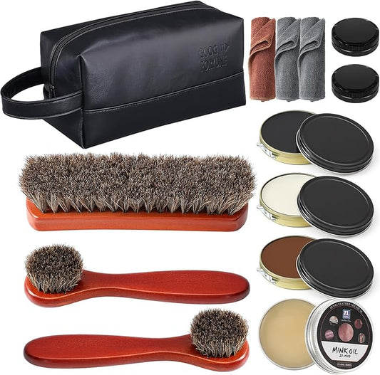 13 Pcs Shoe Polish Kit, Leather Boot Care Kit for Men, Black Shoes Shine Kit for Cleaning with PU Storage Bag