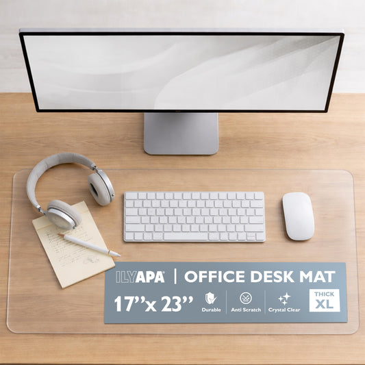 Ilyapa Office Desk Mat Clear - 17 x 36 Inch Plastic Computer Mat with Anti Slip Texture