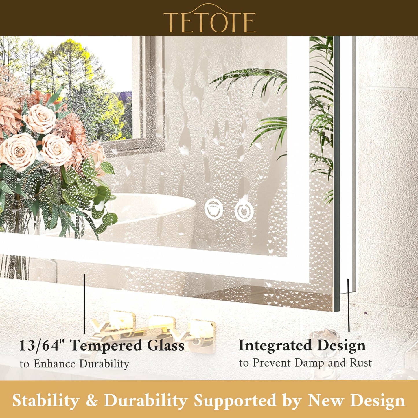 TETOTE 30 x 30 Inch LED Bathroom Mirror with Frontlit and Backlit, Brighter Light up Bathroom Vanity Mirror with Lights, 3-Color Dimmable Illuminated Anti Fog Mirror Wall Mounted, Waterproof