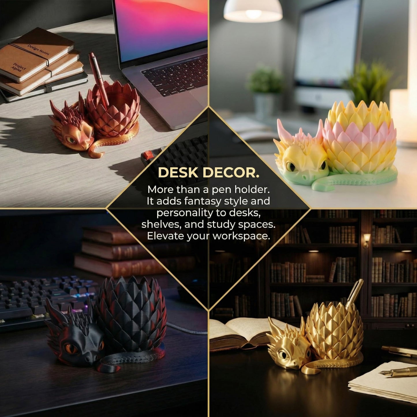 LehuoMaker 3D Printed Dragon Pencil Holder for Desk, Removable Dragon Egg Pen Holder, Cute Pencil Cup Desk Organizer for Pens, Pencils, Paper Clips, Makeup Brushes, Fantasy Desk Decor Gift for Kids