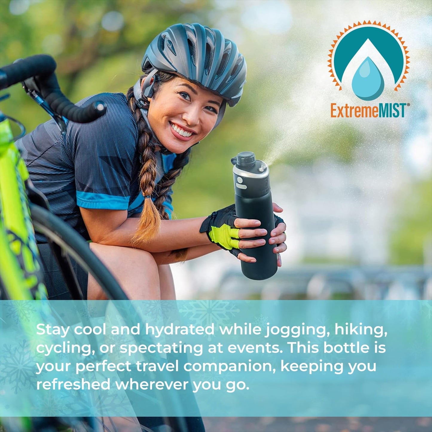 Extreme MIST - GoMist Misting & Drinking Bottle - Personal Mister - Cooling Water Bottle w/Easy-Drink Spout - Stainless-Steel Double Wall Insulated - Portable Misting - Midnight Black, 25oz/750ml