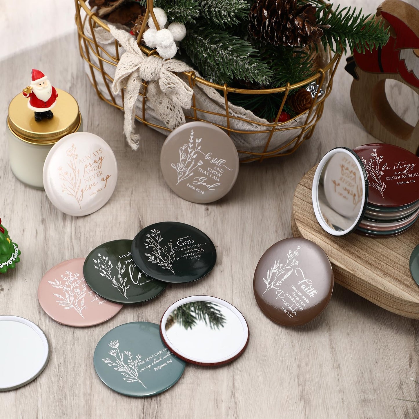 GlikCeil 40 Pcs Christian Compact Mirror Bulk for Women Inspirational Bible Verse Pocket Mirrors Mini Purse Makeup Mirror Christian Church Gift for Women VBS Church Party Favors